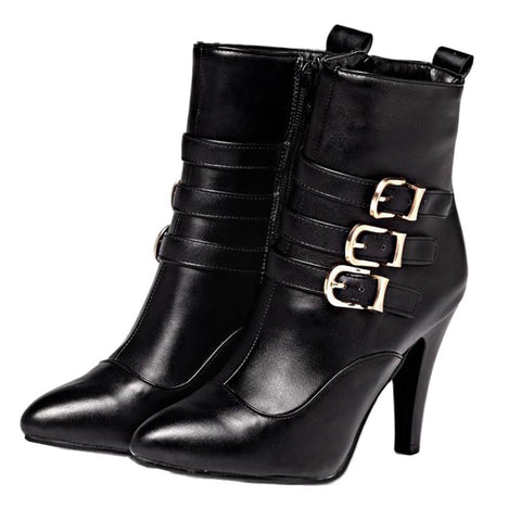 thanksgiving outfit Sonicelife Fashion Boots Pointed Toe Thin High Heels Buckle Size 33-45 Black White Yellow S2680