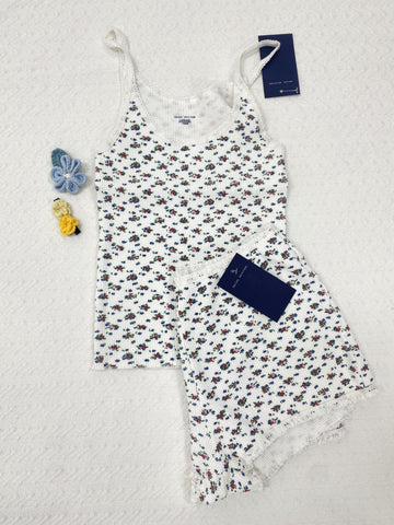 Sonicelife New Floral Lace Trim Waffle Vest Shorts Pajama Set Slim Camis +Elastic Straight Short Pant Sweet Cute Home 2 Piece Sets Y2K