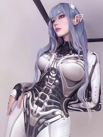 Sonicelife Cyberpunk Cosplay Bodycon Jumpsuit Women Streetwear Y2k Mall Gothic 3D Printed Long Sleeve Playsuits Emo Anime Clothes
