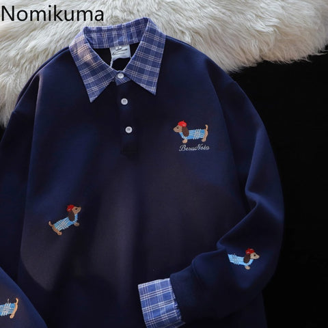 Sonicelife Anime Hoodie 2025 Women's Clothing Fake Two Y2k Tops 2025 Ropa Mujer Embroidery Dog Sweatshirts Casual Fashion Korean Hoodies