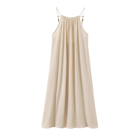 Sonicelife Women's Long Dress with Straight Neckline and Backless Design Beaded Embellishment Suspender New