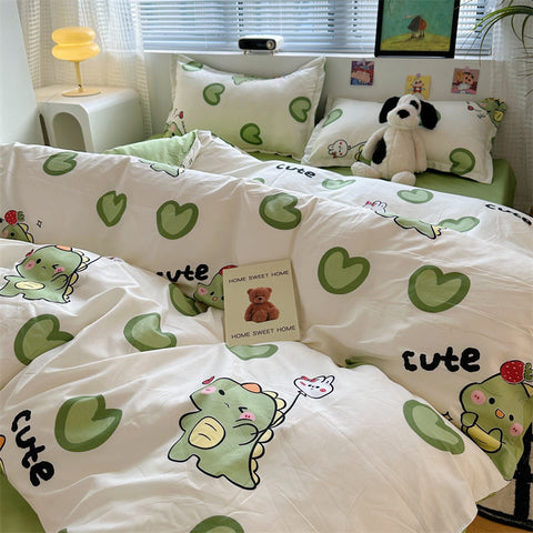 Sonicelife Butterfly Ins Duvet Cover Set No Filler Pillowcase Flat Sheet Korean Style Single Queen Size Girls Boys Home Hotel Bedding Set