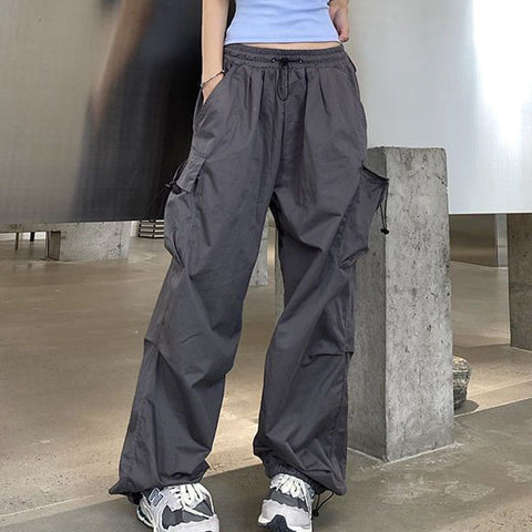 Sonicelife Hip Hop Women Cargo Pants Streetwear All Match Y2K Wide Leg Pants Korean Elastic Waist Sweatpants Female Chic Trousers