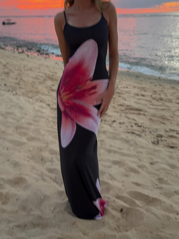 Sonicelife Vintage Flower Printing Contrasting Off Shoulder Dress Fashion U Neck Bodycon Sling Robes 2025 New Ladies Summer Beach Dresses