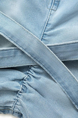 Sonicelife-V-waist Buckle Flap Pocket Denim Cargo Skirt