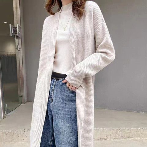 Black Friday Sonicelife Casual Knitted Solid Long Cardigan Women Korean Loose Long Open Sweaters Female Autumn Chic Warm Simple Daily Street Tops