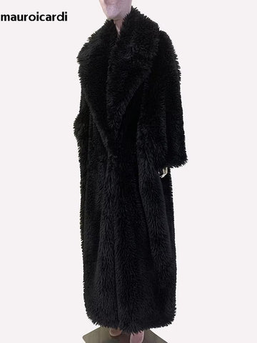 christmas outfit Sonicelife Winter Oversized Thick Warm Soft Black Shaggy Maxi Faux Fur Coat Women Loose Casual Floor Length Furry Overcoat 2025