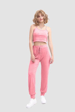 Sonicelife-Crop Cami Knit Top & Drawstring Waist Pants