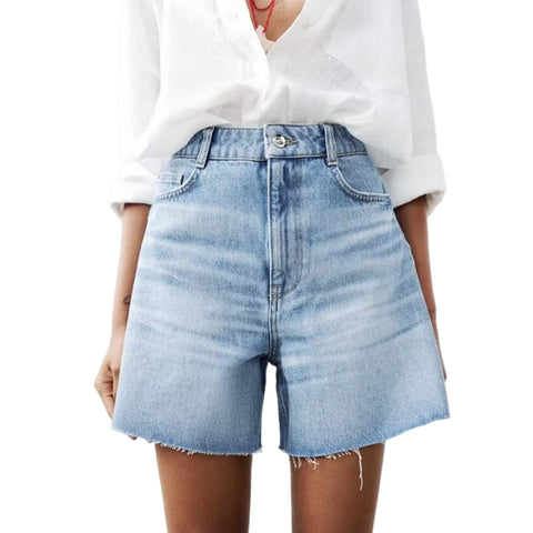 Sonicelife Women's Denim Shorts with High Waist and Split Design Fashionable and Casual Versatile Slimming Mini Shorts New