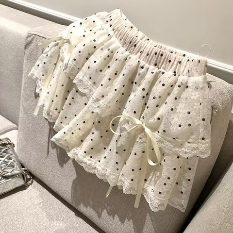 Sonicelife Japanese Sweet Pink Lolita Style Ruffles Cake Mini Skirt Women Polka Dot Print Short Skirt Girls Korean Kawaii Lace Bow Skirt