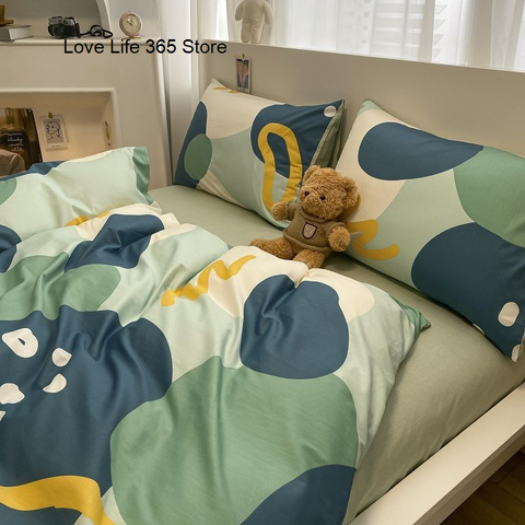 Sonicelife Floral Bedding Set Skin Friendly Nordic Style Duvet Cover With Pillowcases INS Flat Bed Sheet Soft Polyester Comforter Sets