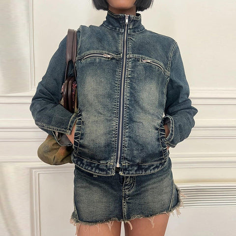 thanksgiving outfit Sonicelife Kapri Denim Jacket & Mini Skirt