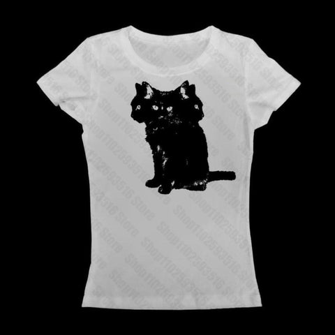 Sonicelife Aesthetic Short Sleeve T-Shirt Y2k Clothes Gothic Emo Girl Croped Tops Fun Kitten Print Vintage Women Casual Baby Tee Streetwear