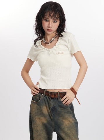 Sonicelife-Hot Chic V-Neck Clavicle Short-Sleeved Shirt