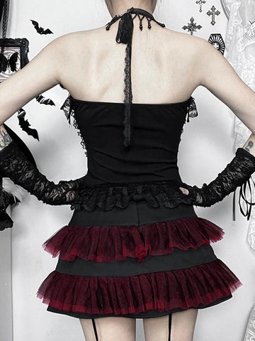 Sonicelife Gothic Hotsweet Camisole Women Vintage Aesthetic Y2k E-girl Hipster Lace Patchwork Halter Crop Tank Tops Cosplay Clothes