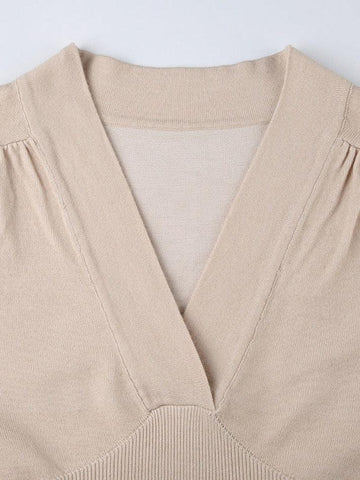 Back To School Sonicelife Solid V Neck Ruched Sweater