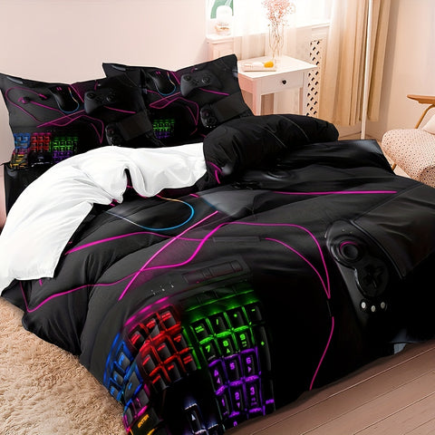 Sonicelife Gamepad Design 3-Piece Duvet Cover Set - Soft & Breathable Bedding, Ideal for Bedroom and Guest Room  Duvet Cover + 2 Pillowcase