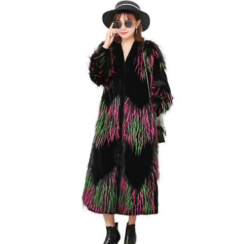 christmas outfit Sonicelife Spring Winter Colorful Long Fluffy Patchwork Faux Fur Coat Women with Deep V Neck  Luxury Designer Emo Clothes 2025