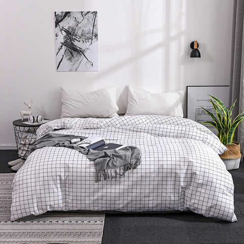 Sonicelife Japanese Plaid Bedding Set White Soft Single Double Queen Size Duvet Cover Pillowcase No Sheet EU US Boys Girls Home Textile