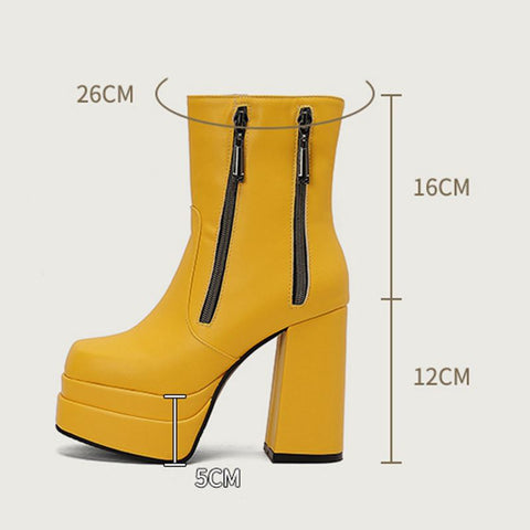 thanksgiving outfit Sonicelife Fashion Women Ankle Boots Toe Chunky Heels 12cm Platform 5cm 49 50 Sexy Party Booties