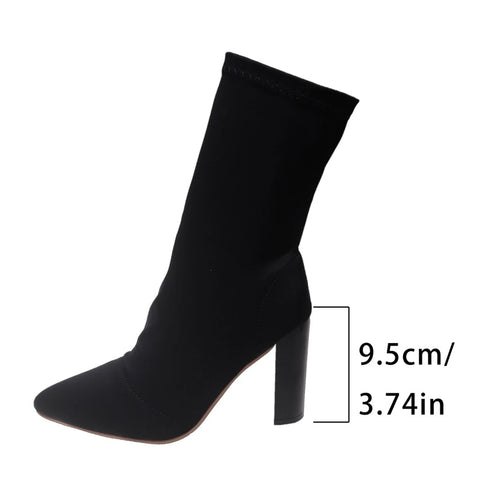 Sonicelife 2025  Autumn Winter New Couple Socks Shoes Women Chunky Heels Boots Large Size Knitted Short Boots