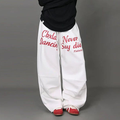 Sonicelife Vintage Letter Print Sweatpants Women American Streetwear Loose Trousers Y2K Hip Hop Drawstring Casual Wide Leg Pants