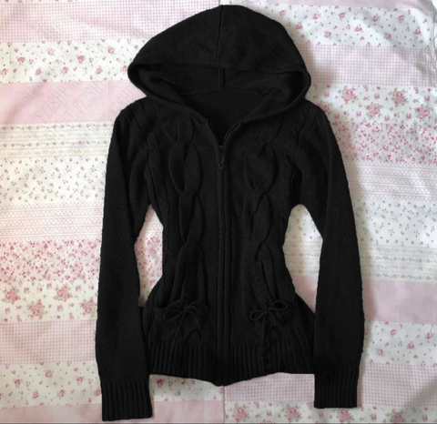 Sonicelife Daily Y2K Women Tight fitting Clothing Harajuku Female Knit Sweater Classic Casual Solid Zip Hoodies Winter Popular Warm Surcoat