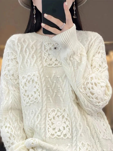 christmas outfit Sonicelife Y2k Cashmere Hollow Out Loose Fit Women's Sweater Wool Fashion Thickening Pullover Oversized Top Female 2025 New