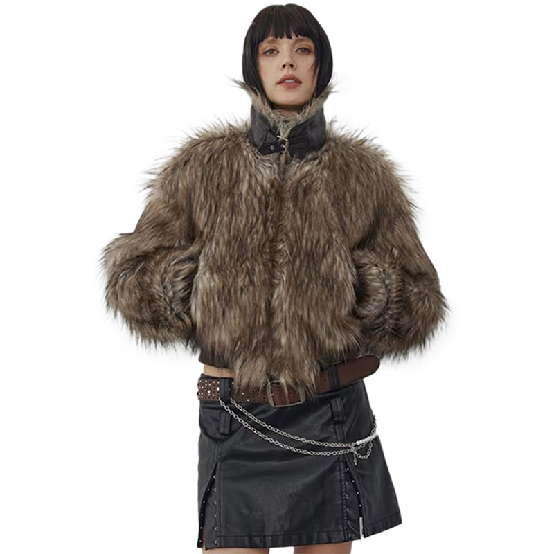 christmas outfit Sonicelife Spring Winter Cool Short Warm Thick Hairy Shaggy Patchwork Faux Fox Fur Coat Jacket Women Luxury Designer Clothes