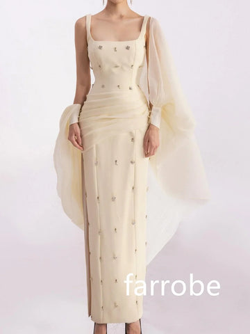 Sonicelife Customized Elegant Jersey Pleat Sequined A-line Square Neck Midi Dresses Evening Dresses Classic Exquisite Modern Style Pastrol (PRE-ORDER)