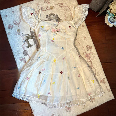 Sonicelife Summer Y2k Dresses Women Clothes Sweet Girl Cute White Korea Slim 2000s Lace Bow Short Dress Kawaii Harajuku Femme Gothic Dress