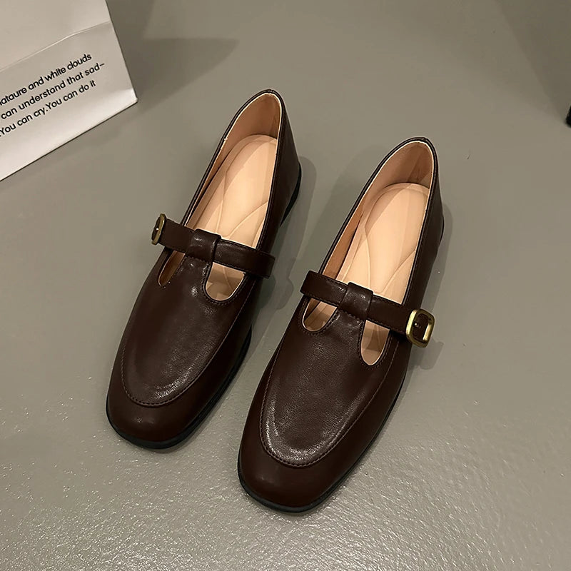 Sonicelife Fashion Women Loafers Ballet Dance Shoes Slip On Cross Strap  Black Beige Brown Flat Low Heels Autumn Spring Dress