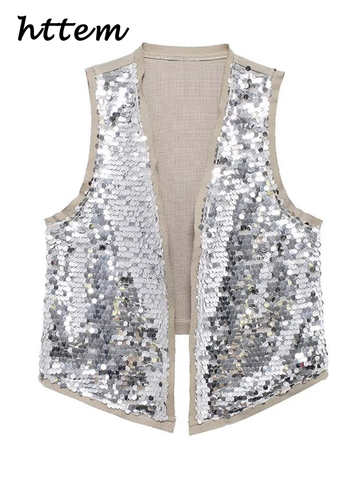 Sonicelife Fashion Sequins Vest Mini Skirt Set Women Loose V-neck Sleeveless Vests Zipper Short Skirts 2024 Summer Lady High Street Outfits