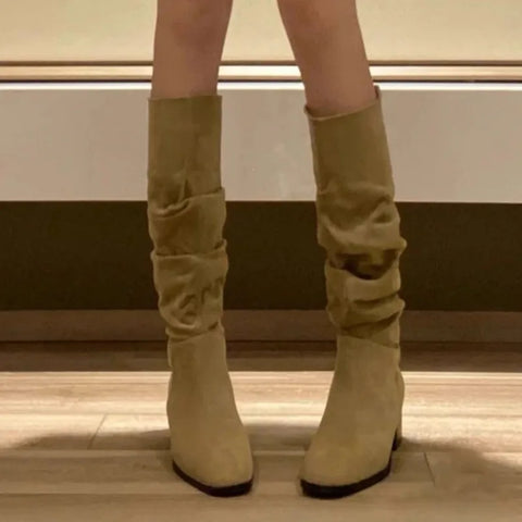 Sonicelife Women Suede Pointed Toe Chelsea Boots Mid Heels Shoes 2024 Winter Designer New Party Shoes Sexy Fashion Walking Mujer Zapatos