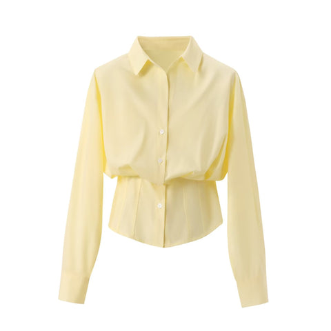 Sonicelife Women's New Striped Shirt Wrapped Chest Inner Lining Waist Slim Fit Commuting Style Single breasted Long sleeved Top