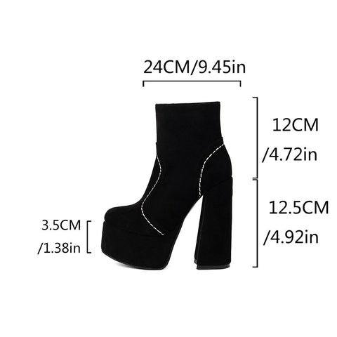 thanksgiving outfit Sonicelife Sexy Female Ankle Boots Round Toe Ultrahigh Heels 12.5cm Platform Hill Flock Suede Big Size 44 Booties