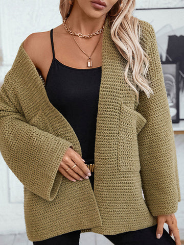 Black Friday Sonicelife Casual Knitted Solid Cardigan Women Retro Loose Simple Open Sweaters With Pockets Female Korean Autumn Chic Daily Outwears