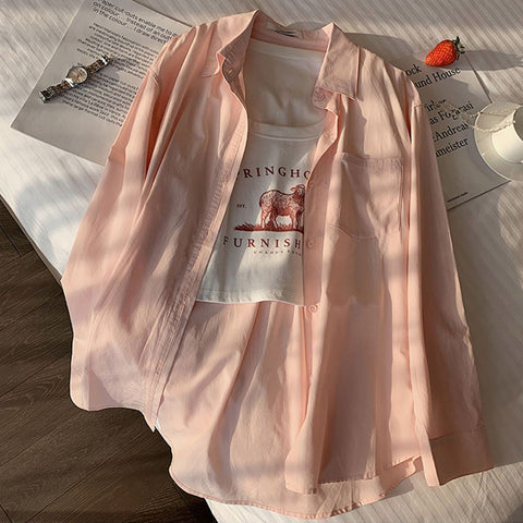 Sonicelife Simple Women Shirt Korean Loose Long Sleeve Chic Button Up Top Casual Fall All Match Office Ladies Blouse New