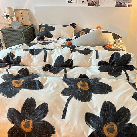 Sonicelife Ins Diamond Lattice Bedding Set Fashion Design Quilt Cover Solid Flat Sheet Queen Double Full Size With Pillowcases Home Textile