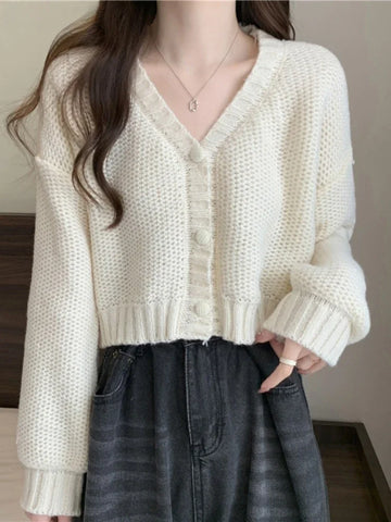 Sonicelife Women V-Neck Buttons Up Cardigan Sweater Casual Knit Sweater Coat Sweet Cardigan Coat For Women 2024 Autumn Winter