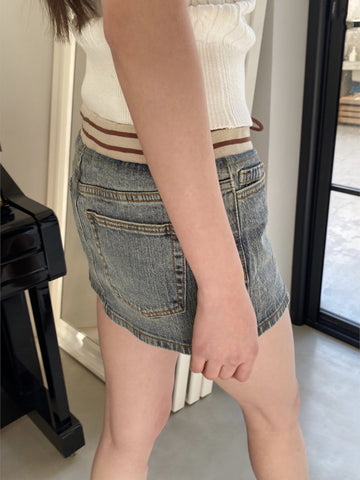 Sonicelife Vintage Denim Mini Cargo Skirts Women New Casual Slim Sexy Low Rise Drawstring Skirt American Retro Sweet Preppy Style Y2K Falda
