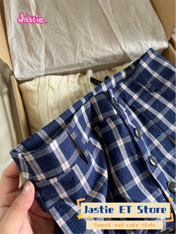 Sonicelife Navy Blue Plaid Fashion Wide Leg Pant Single Breasted Versatile Streetwear Women Trouser Spring Summer Retro Y2K Female Bottoms