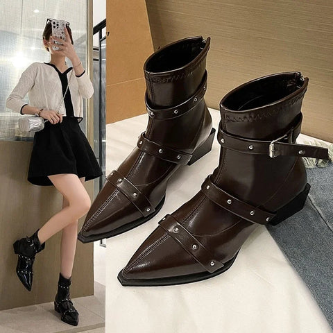 Sonicelife Mid-Calf Boots Women's Rubber Shoes Rain Rivets Winter Footwear Zipper Boots4 Crossdresser Low Rock Riding 2025