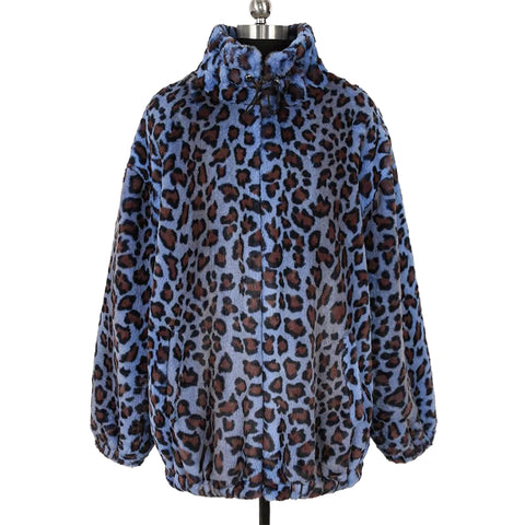 christmas outfit Sonicelife Spring Winter Oversized Thick Warm Soft Colorful Leopard Print Faux Fur Coat Women Stand Collar Zip Up Fluffy Jacket