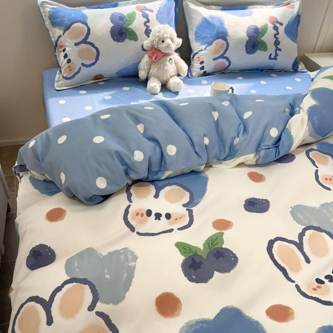 Sonicelife Cute Dog Bedding Set No Filler Girls Boys Single Queen Size Duvet Cover Flat Sheet Pillowcase Floral Cartoon Home Bed Linens