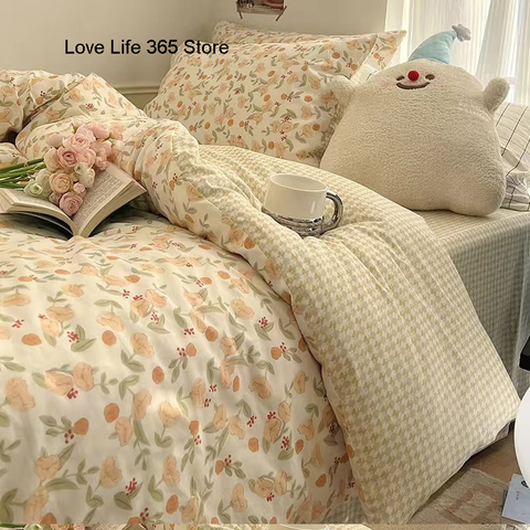 Sonicelife Ins Cream Cherry Bedding Set Cartooon Fruit Duvet Cover Polyester high quality Linen Bedroom Decor Home Textile For Girls Kids