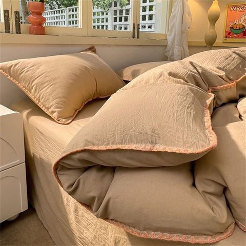 Sonicelife Ins Style Coffee Color Bedding Sheet Nordic Duvet Cover Set Home Luxury Bedding Set Bed Sheets Comfortable Bedspread