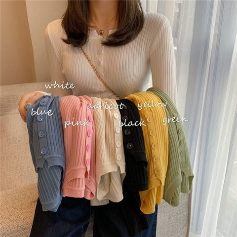 Black Friday Sonicelife Autumn Winter Sweater Women Korean Slim Button Solid Knitted Long Sleeve Pullover Fashsion Elegant Bottom Basic Female Jumpers