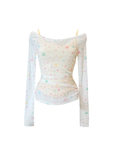 Sonicelife 2025 White Sweet Star Print T-shirt Women Harajuku Korean Y2k Tee 90s Aesthetic 2000s Fashion Vintage Slim Fashion Tops Clothes