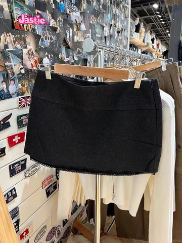 Sonicelife 2025 New Lace Trim Straight Mini Skirt Shorts Woman Spring High Waist Fashion Short Casual Streetwear Preppy Style Y2k Skirts